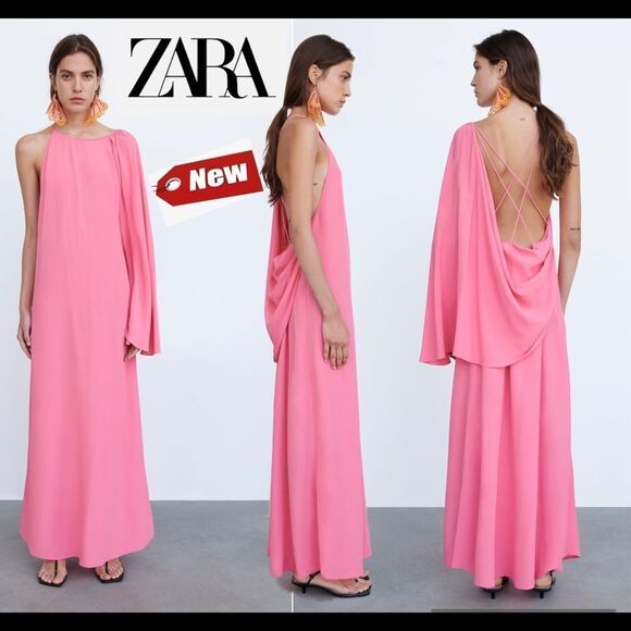 ZARA pink cape maxi dress limited edition Sz XL NWT - Picture 16 of 16